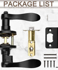 Six Pack Matte Black Door Handles Privacy Levers Heavy Duty Wave Style components with screws and plates