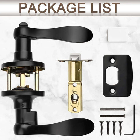 Matte Black Door Handles Set 10 Pack Privacy Levers Built Tough For Everyday Use showing components and installation hardware.