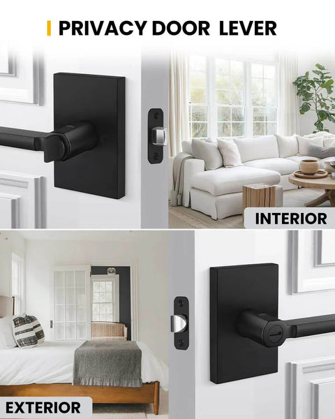 Black Door Handle Set For Interior Doors, Built To Last Heavy Duty Privacy Lever For Bedroom And Bathroom, Adjustable And Reversible.