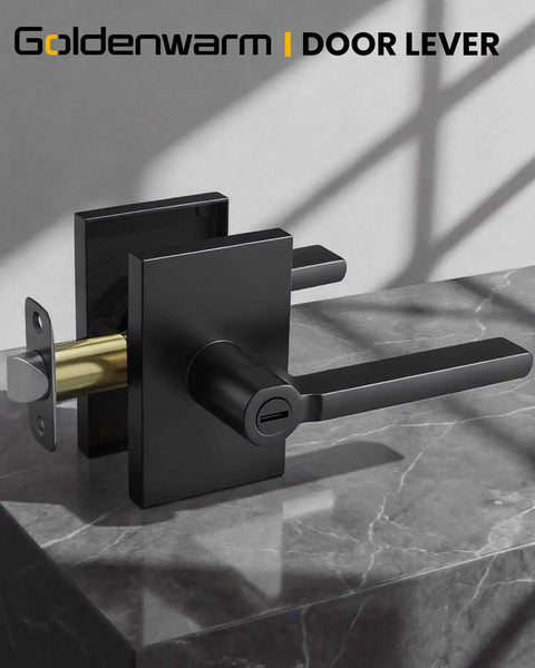 Black Door Handle Set For Interior Doors, Built To Last Heavy Duty Privacy Lever For Bedroom And Bathroom, close-up view