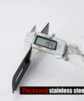 Caliper measuring 1.94 mm thickness of 5 Inch Door Hasp Latch Lock in Matte Black 304 Stainless Steel Rustproof 1.9 Mm Thick Safety Packlock