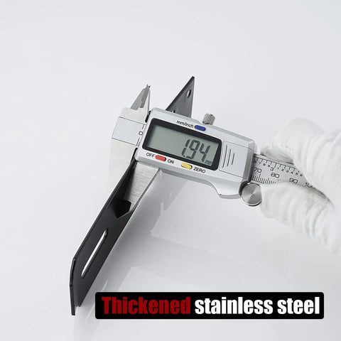Caliper measuring 1.94 mm thickness of 5 Inch Door Hasp Latch Lock in Matte Black 304 Stainless Steel Rustproof 1.9 Mm Thick Safety Packlock