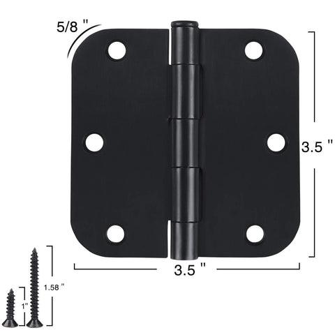 30 Pack Rounded Matte Black Door Hinges 3.5 Inch 5/8" Radius Interior 3 1/2" Flat Iron Bifold Residential Standard Bedroom Indoor for Doors 3 ½"Hardware Control House Home Decor Essentials Accessories