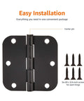 Sturdy Rounded Five Eighths Radius Interior Door Hinges 3.5 Inch By 3.5 Inch Matte Black 18 Pack Steel Construction with screws