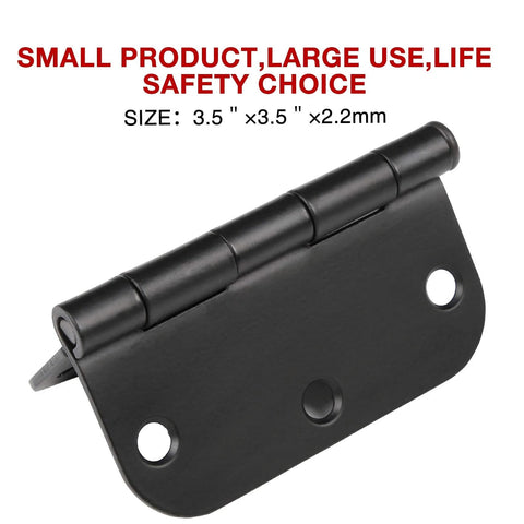 30 Pack Rounded Matte Black Door Hinges 3.5 Inch 5/8" Radius Interior with flat iron bifold design