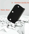 18 Pack Black Matte Interior Door Hinges 3.5 Inch By 3.5 Inch Rounded 5/8 Radius Heavy Duty Hinges on shattered surface