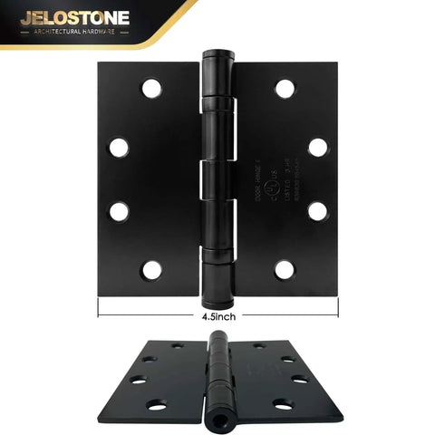 3 Pack Commercial Grade Ball Bearing Door Hinges 4-1/2 x 4-1/2 Full Mortise Matte Black JS-5BB2 UL Listed close-up view