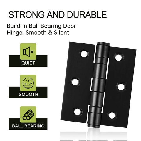 6-Pack Black Door Hinges, 3 Inch Heavy Duty Stainless Steel Hinge for Interior Exterior Doors, Max Loading 100LB, Matte Black Ball Bearing Hinges with Screws, Smooth and Quiet