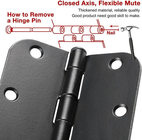 Interior Matte Black Door Hinges Three Point Five Inch Thirty Pack Radius Rounded Corners With Six Holes Illustrative Guide