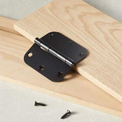 Sturdy Rounded Five Eighths Radius Interior Door Hinges 3.5 Inch By 3.5 Inch Matte Black 18 Pack Steel Construction With Mounting Screws