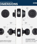 Diagram showing dimensions of Keyed Entry Door Knob And Deadbolt Combo 3 Pack Matte Black No Brainer Install With Keyed Alike Lock Set.