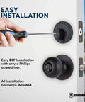 Easy installation of Keyed Entry Door Knob And Deadbolt Combo 3 Pack Matte Black No Brainer Install on exterior door