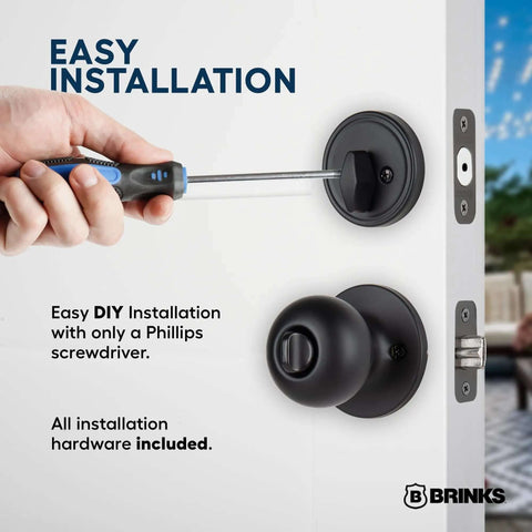 Easy installation of Keyed Entry Door Knob And Deadbolt Combo 3 Pack Matte Black No Brainer Install on exterior door