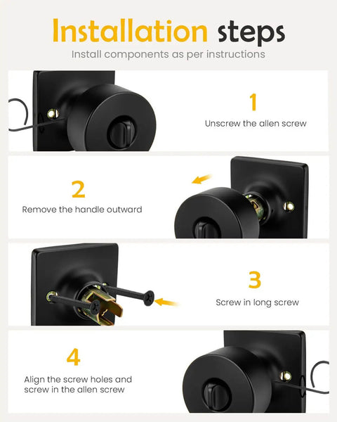 Installation steps for Matte Black Interior Door Knobs With Lock Privacy Bedroom And Bathroom Door Handles Keyless Heavy Duty