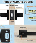Dimensions and components of 10 Pack Matte Black Interior Privacy Door Levers Set With Keyless Square Lock Heavy Duty Reversible Door Handles.