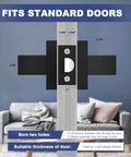 Diagram showing Matte Black Passage Door Lever Set Heavy Duty Square Interior Door Handles measurements for standard door compatibility.
