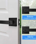 Privacy Door Levers Set In Matte Black Finish, Keyless Interior Door Handles With Lock For Bedroom And Bathroom, side view of installed lever