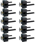 Long Plate Bed And Bath Room Door Lever With Privacy Lock Matte Black finish handles in a set of 10, side view displaying design and build.