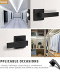 Matte Black Heavy Duty Built To Last Interior Door Handle Set with Square Classic Passage Knobs for hall and pantry doors
