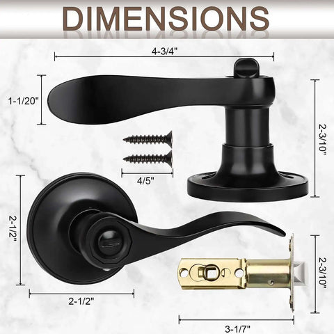 Six Pack Matte Black Door Handles Privacy Levers Heavy Duty Wave Style dimensions