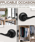 Matte Black Door Handles Set 10 Pack Privacy Levers installed on doors in meeting room and cloakroom