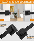 8 Pack Matte Black Privacy Door Levers Set With Keyless Interior Knobs for bedroom and bathroom with square flat handles