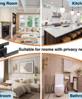 10 Pack Matte Black Interior Privacy Door Levers Set With Keyless Square Lock displayed in bedroom, bathroom, kitchen, living room setup