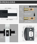 Dimensions of Entry Door Lock Set With Square Door Lever For Bedroom And Privacy, Heavy Duty Interior Exterior Door Knob, ANSI Grade 3