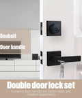 Heavy Duty Matte Black Door Lock Set With Entry Lever And Single Cylinder Deadbolt Keyed Alike installed on white door