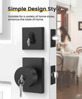 Installed Matte Black Exterior Door Lock Set With Square Contemporary Knob And Deadbolt, enhancing modern home entry aesthetics.