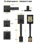 Matte Black Double Front Door Lock Set With Reversible Lever Handle dimensions shown on size guide