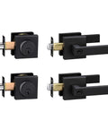 Heavy Duty Matte Black Door Lock Set With Entry Lever And Single Cylinder Deadbolt Keyed Alike For Front Door 2 Pack