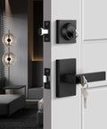 Matte Black Exterior Front Door Lock Set With Deadbolt Square Contemporary Design Heavy Duty Zinc Alloy Exterior Door Handle