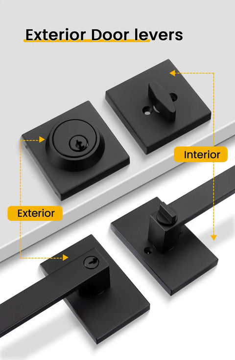 Matte Black Exterior Front Door Lock Set With Deadbolt Square Contemporary Design Heavy Duty Zinc Alloy Exterior Door Handle