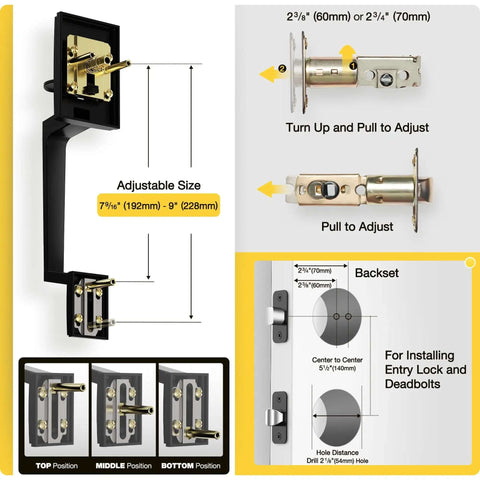 Beefed Up Heavy Duty Front Door Lock Set With Handle And Deadbolt, Single Cylinder Exterior Lock, adjustable size diagram