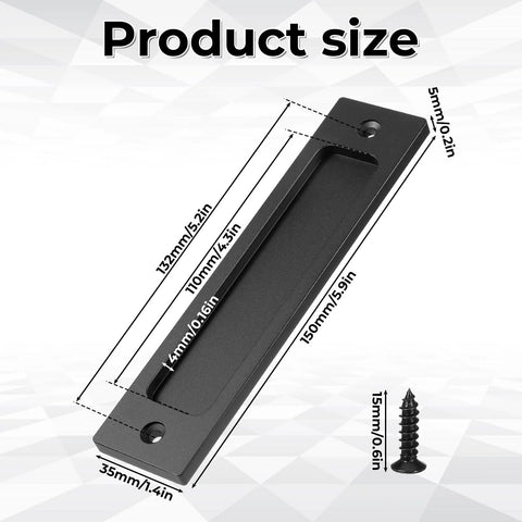 Matte Black 6 Inch Rectangular Recessed Sliding Door Pulls 2 Pack For Barn Doors Cabinets And Drawers With Screws Aluminum Alloy