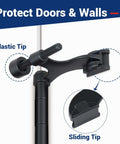 Matte Black Hinge Pin Door Stopper Set 12 Pack Heavy Duty Adjustable Door Stops with cushioned plastic bumper tips, close-up view.