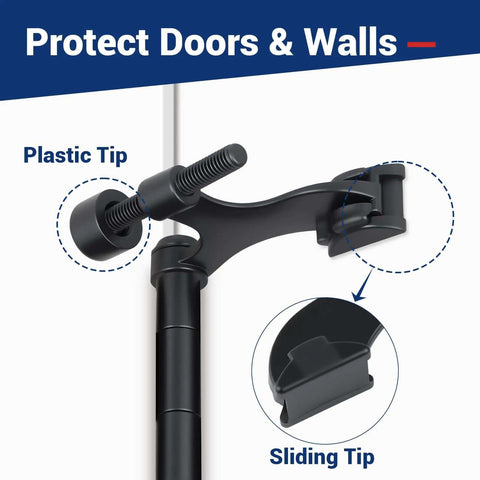 Matte Black Hinge Pin Door Stopper Set 12 Pack Heavy Duty Adjustable Door Stops with cushioned plastic bumper tips, close-up view.