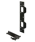 Durable 5-1/2 inch door strike compatible with deadbolts and latches, featuring a corrosion resistant matte black finish and stamped steel construction for quick, secure installation on hinged doors and long lasting performance with included screws