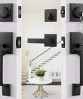 Matte Black Double Door Handle Set With Keyed Deadbolt And Dummy Lever For Double Doors Heavy Duty Front Door Hardware