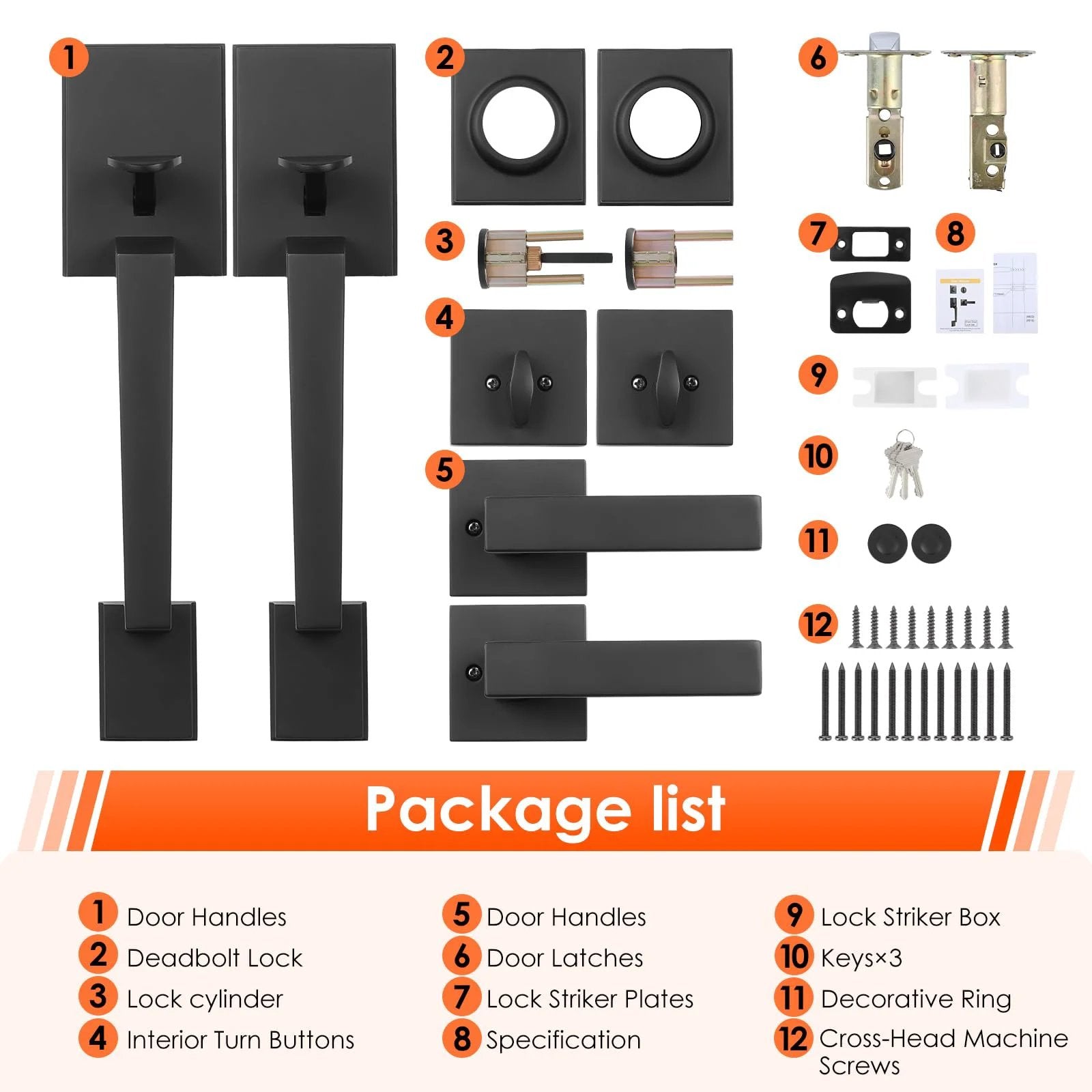 Matte Black Double Door Handle Set ✓