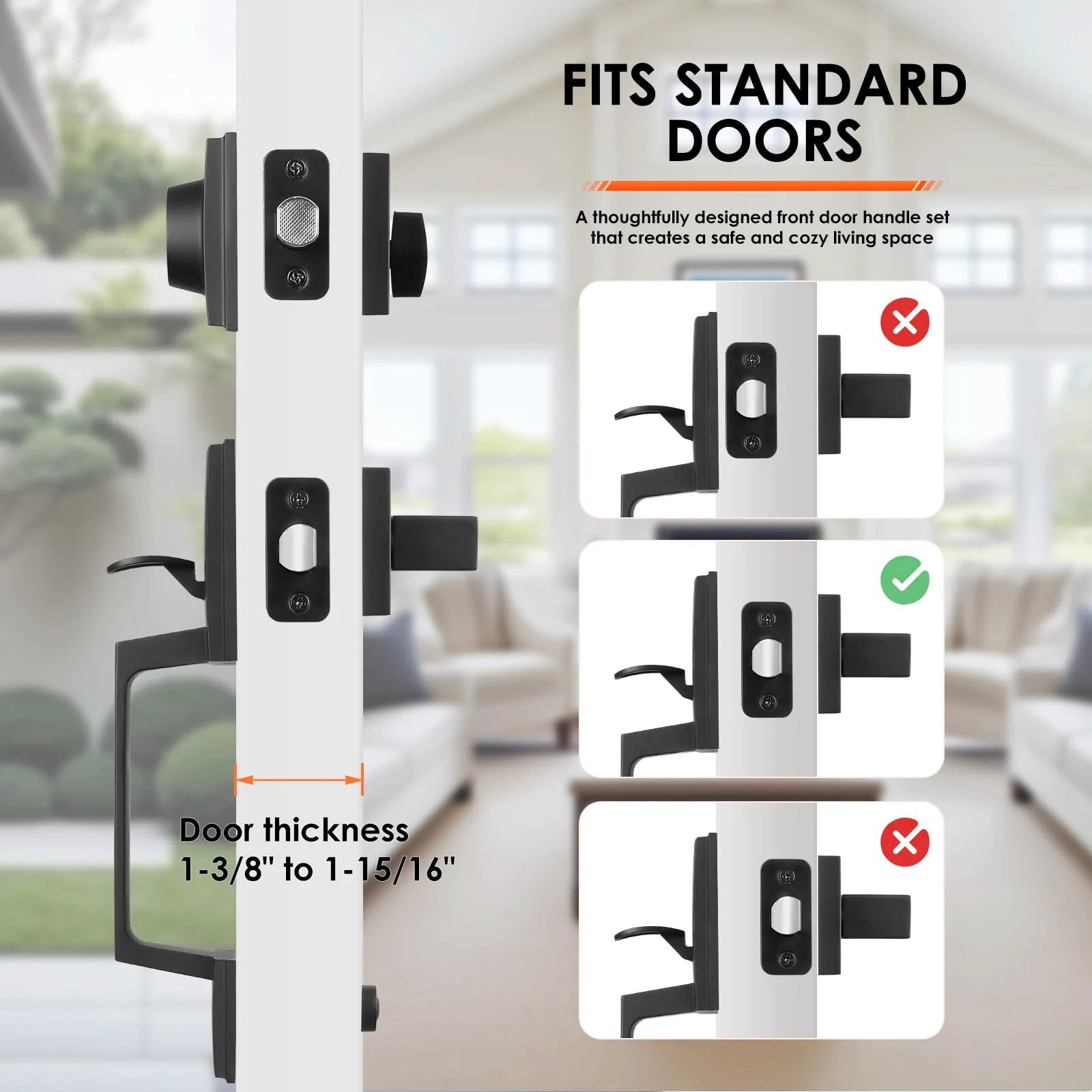 Matte Black Double Door Handle Set ✓