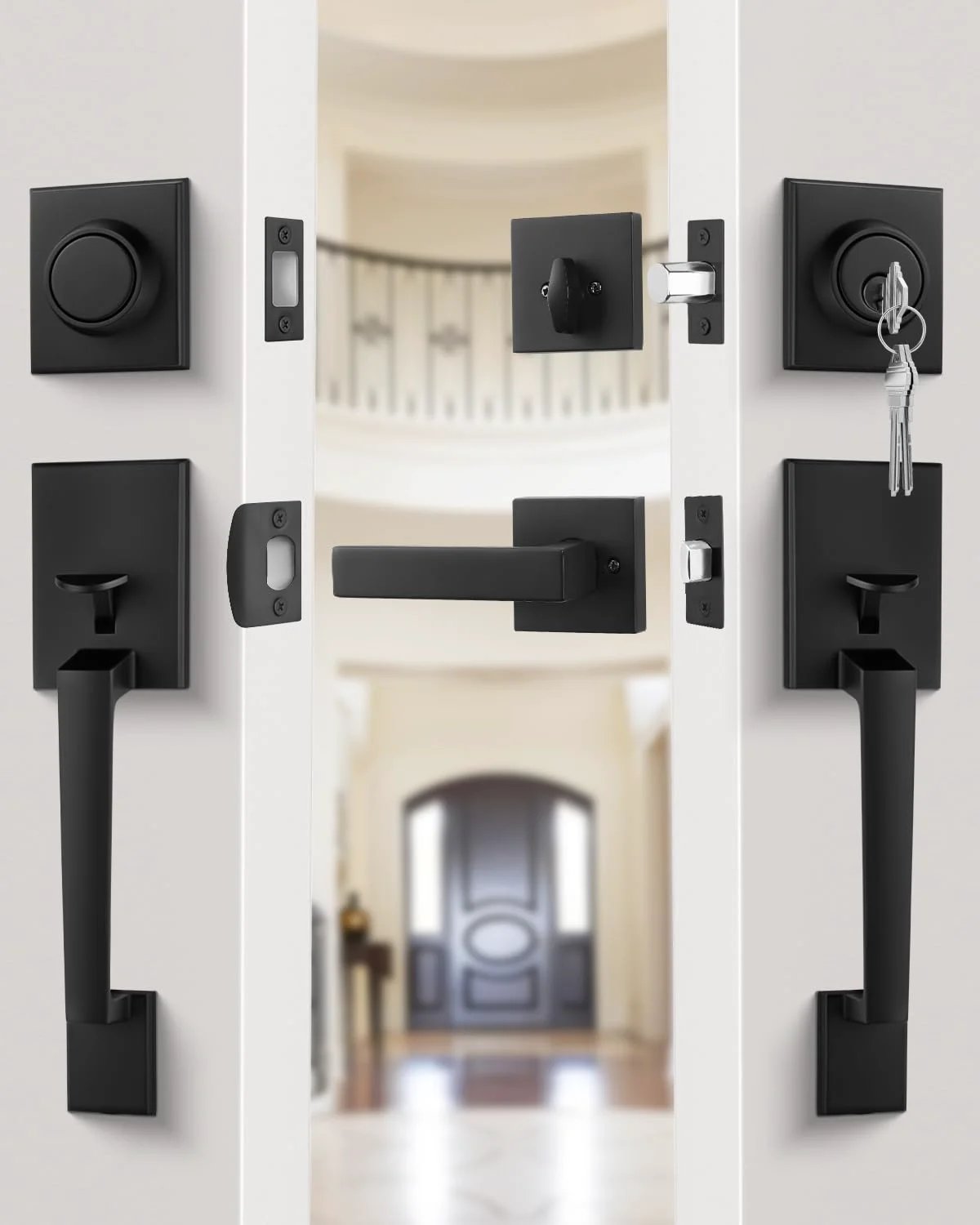 Matte Black Double Door Lock Set - Easy Install ✓