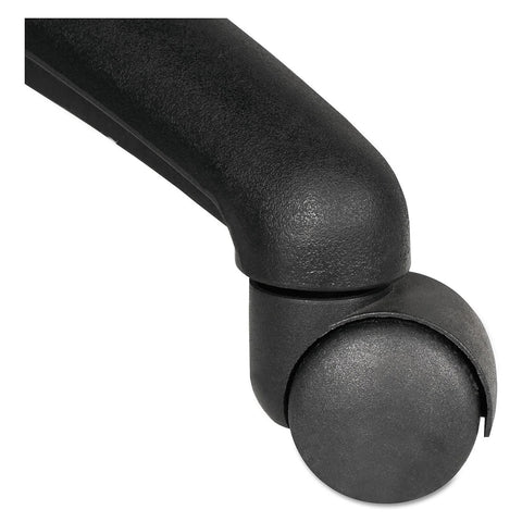 Dual Wheel Hooded Casters With Grip Ring Type B Stem One Point Five Inch Hard Nylon Wheels Matte Black Finish Five Per Set Weight Rated One Hundred Lb Per Caster Replacement Castors For Office Chairs And Seating Applications close-up view.