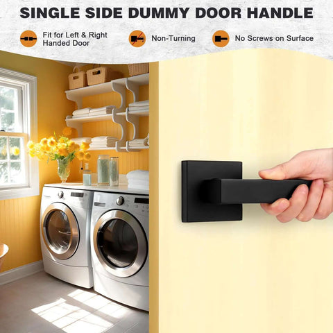 4 Pack Matte Black Dummy Door Handles For Interior Doors Non Turning No Lock Lever Set in laundry room