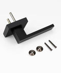 4 Pack Matte Black Dummy Door Handles for Interior Doors, non-turning zinc alloy lever with installation screws on white background