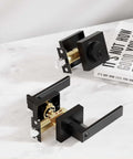 Keyed Alike Heavy Duty Exterior Front Door Lock Set With Entry Door Handle And Single Cylinder Deadbolt Reversible Matte Black Display