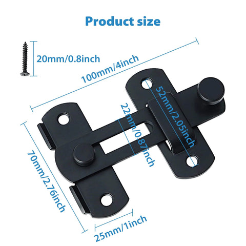 4 inch Flip Latch Gate Latches, Safety Door Lock for Barn Wood Fence Sliding French Doors, Heavy Duty SUS304 Stainless Steel, product size diagram