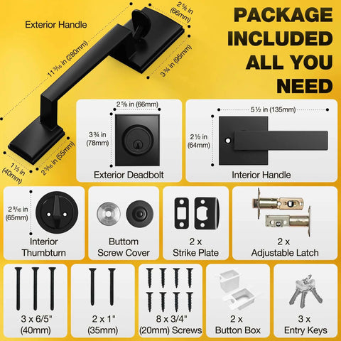 Beefed Up Heavy Duty Front Door Lock Set With Handle And Deadbolt; includes all parts and screws; matte black finish