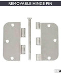 18 Pack Matte Black Interior Door Hinges 3 1/2 By 3 1/2 Inches With 5/8 Radius Corners for doors shown with removable hinge pin